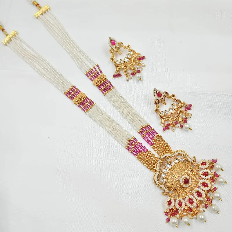 Gold Pendant Necklace-Padmawati Bangles Gold Plated Pearl Long  Necklace Set