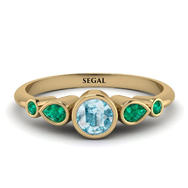 Gold Wedding Ring for Men-Bezel Symmetrical Aquamarine Ring - Ivy No. 404