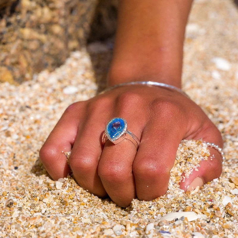 Custom Name Ring-Blue Topaz Ocean Droplet Ring