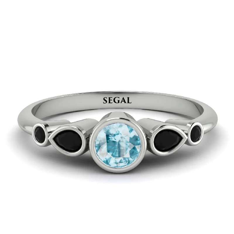 Cute Silver Ring for Women-Bezel Symmetrical Aquamarine Ring - Ivy No. 409