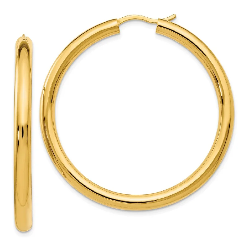 Unique Dangle Earrings-3.5mm Round Tube Hoop Earrings in Yellow Gold Tone Silver, 42mm