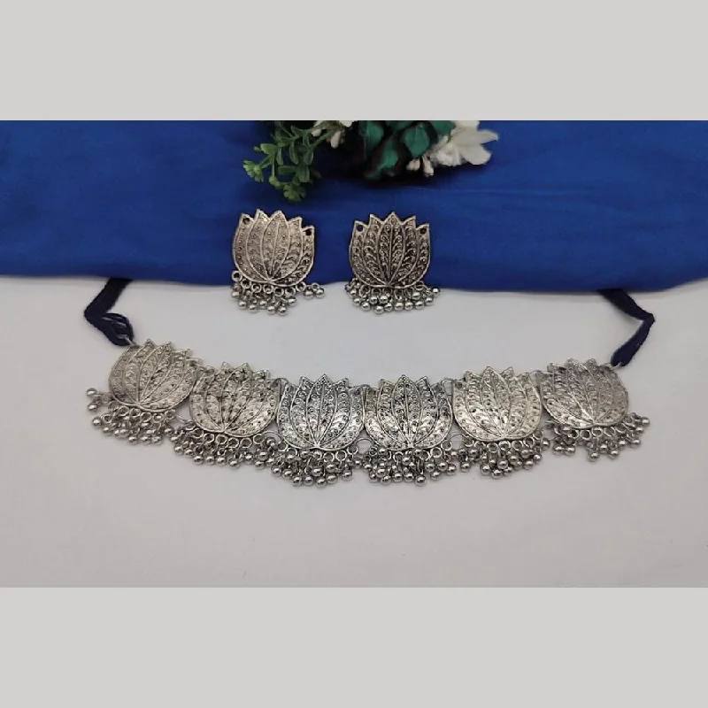 Celebrity Style Necklace-Pooja Bangles Oxidised Plated Choker Necklace Set