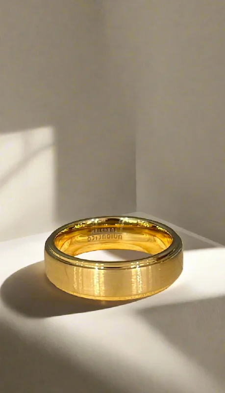 Men's Wedding Ring-Unique & Co Tungsten Carbide Yellow IP Ring