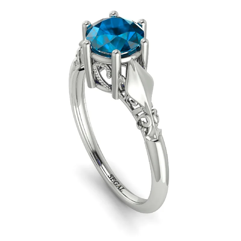 Modern Engagement Ring-Art deco Leaves Structure Blue Topaz  Ring- Reagan no. 503