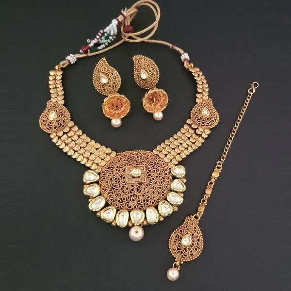 Colorful Gemstone Necklace-Darshana Jewels AD Stone Choker Copper Necklace Set With Maang Tikka - FAP0138B