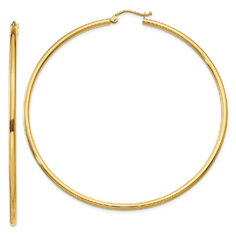 Beautiful Long Earrings-2mm x 65mm 14k Yellow Gold Classic Round Hoop Earrings