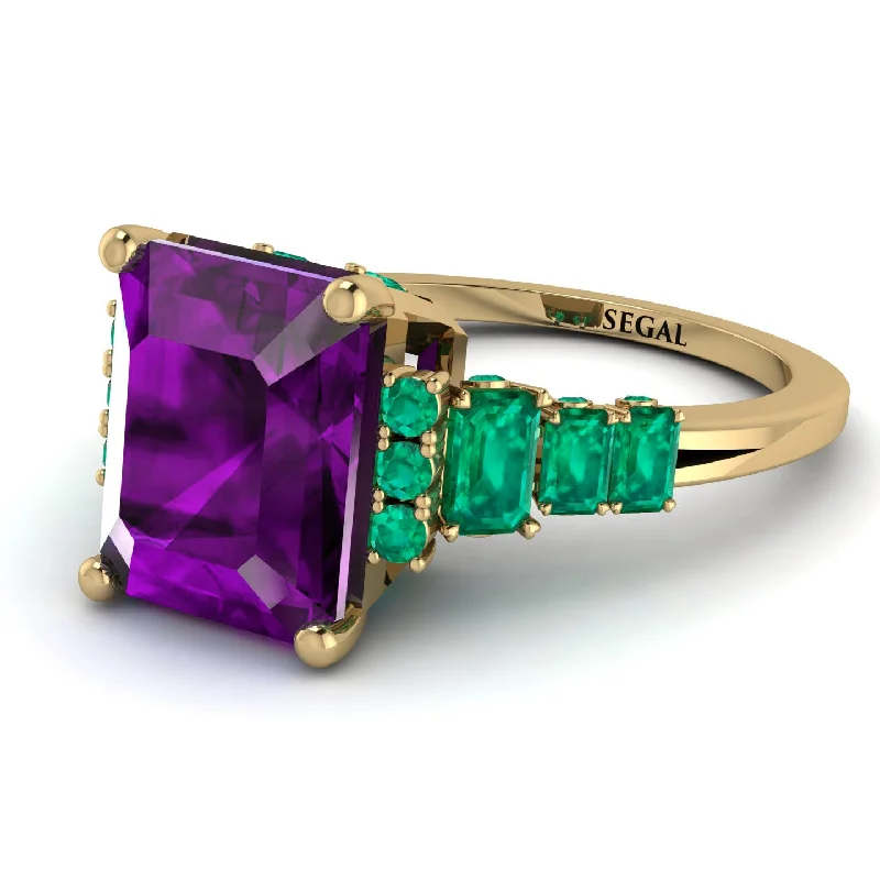 Opal Engagement Ring-Emerald Cut Amethyst Ring Hidden Round Diamonds - Sawyer No. 304