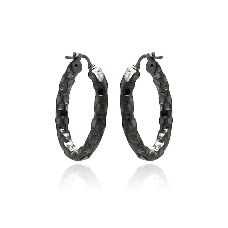 Light Blue Gem Earrings-Silver 925 Black Rhodium Plated Oval Hoop Earrings