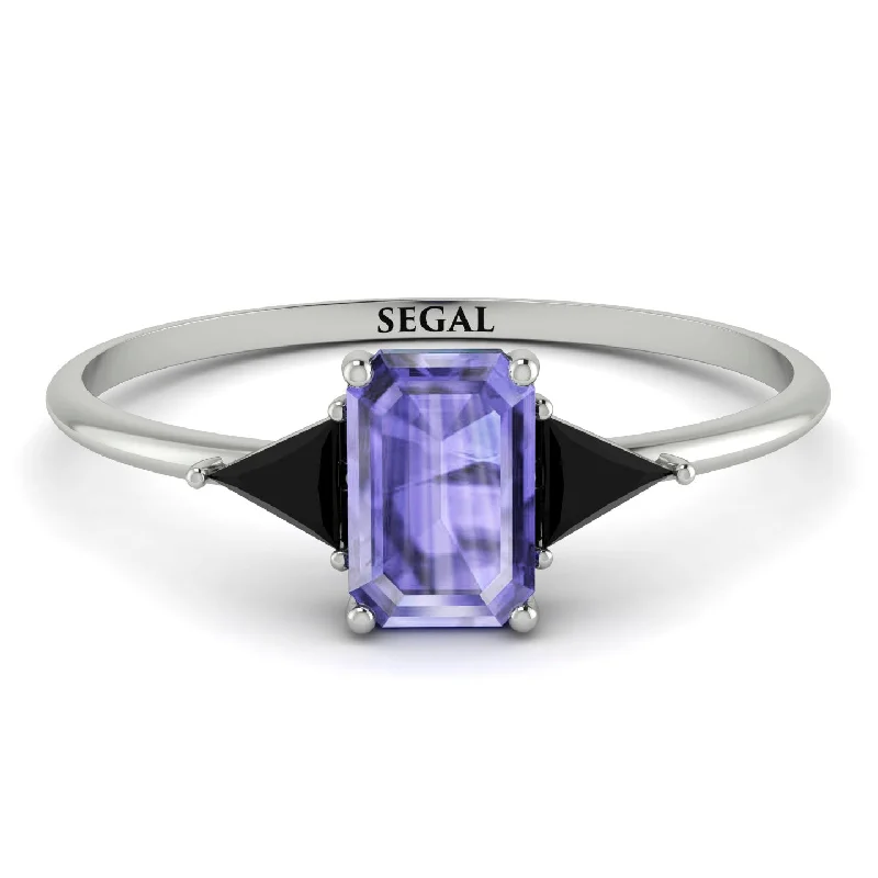 Gemstone Stacking Ring-Emerald Cut Tanzanite With Triangles Ring - Remi No. 209