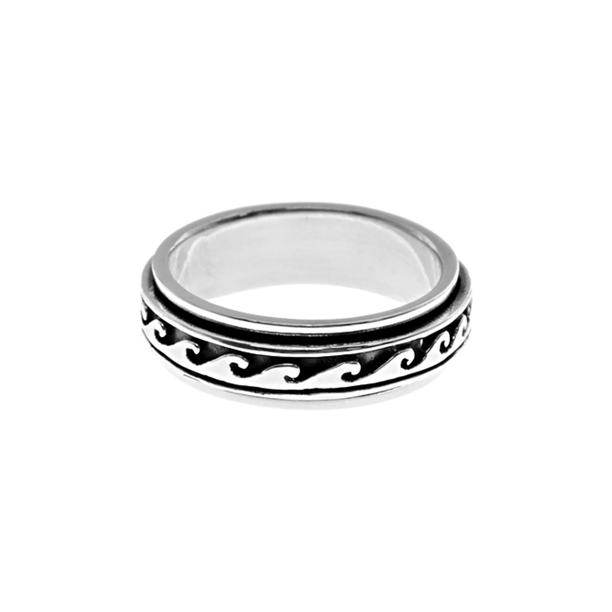 Luxury Diamond Ring-Sterling Silver Wave Design Spinner Ring