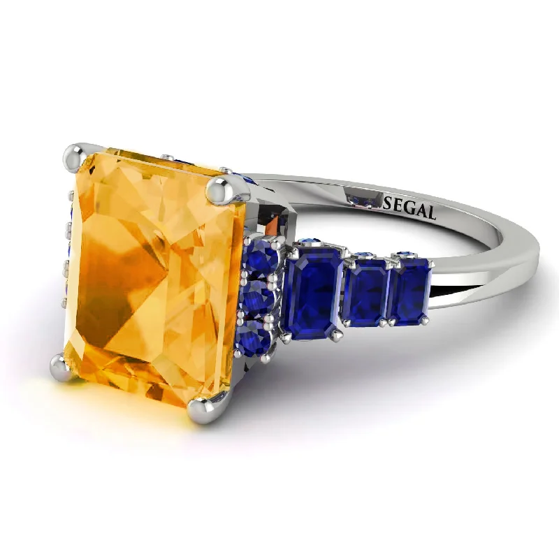 Elegant Wedding Band-Emerald Cut Citrine Ring Hidden Round Diamonds - Sawyer No. 615