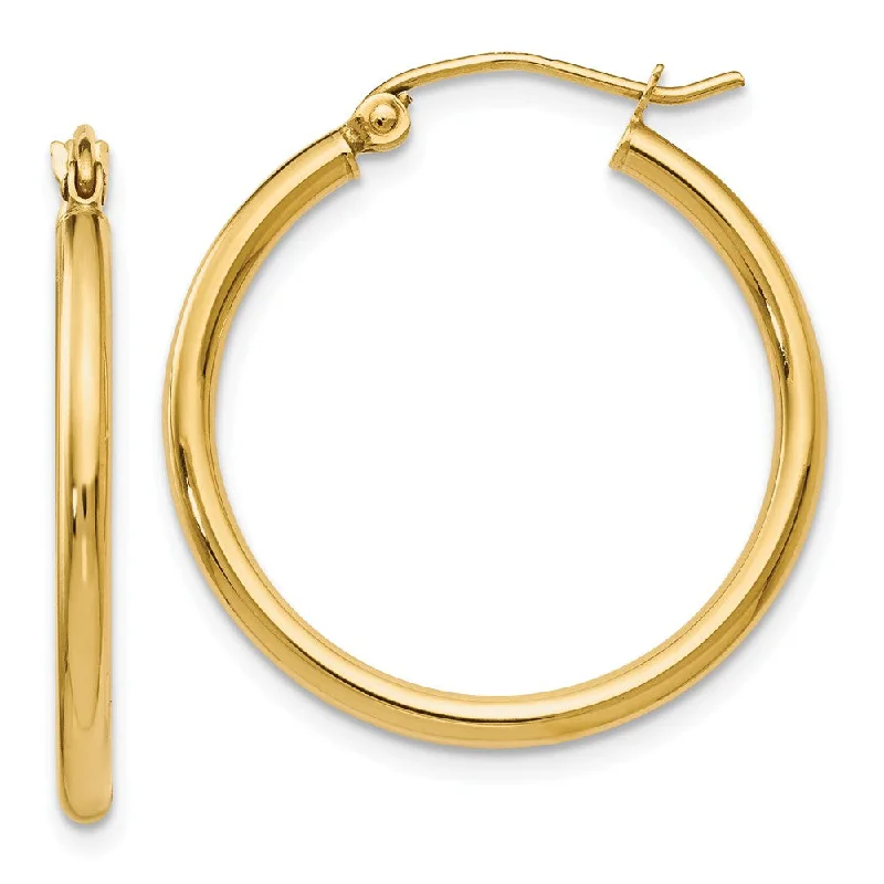 Elegant Drop Earrings-2mm Round Hoop Earrings in 14k Yellow Gold, 25mm (1 Inch)