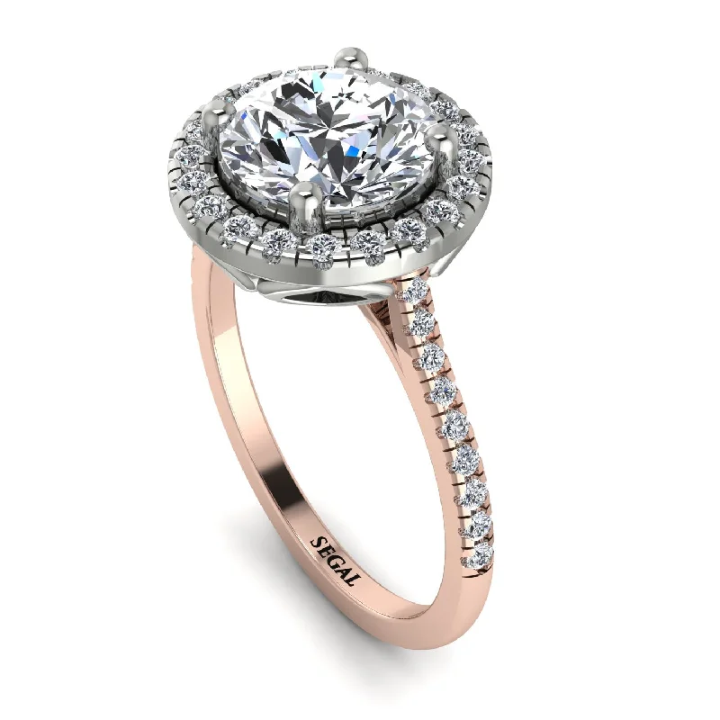 Custom Gold Name Ring-Two Tones Gorgeous Round Cut Diamond Pave Engagement Ring With Hidden Stone - Ellen No. 78