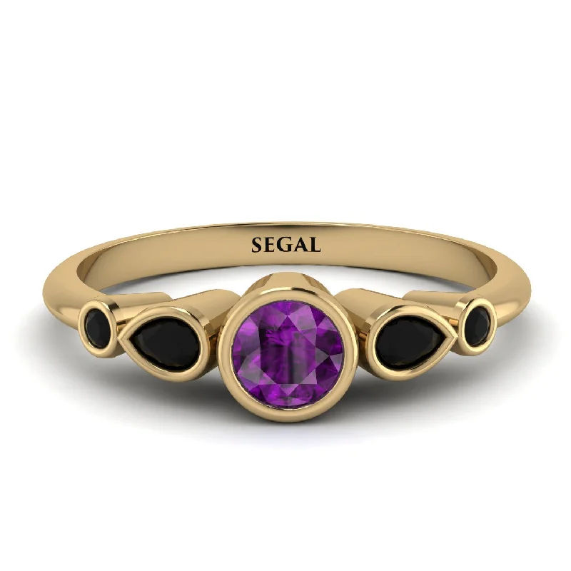 Gold Wedding Band for Women-Bezel Symmetrical Amethyst Ring - Ivy No. 307