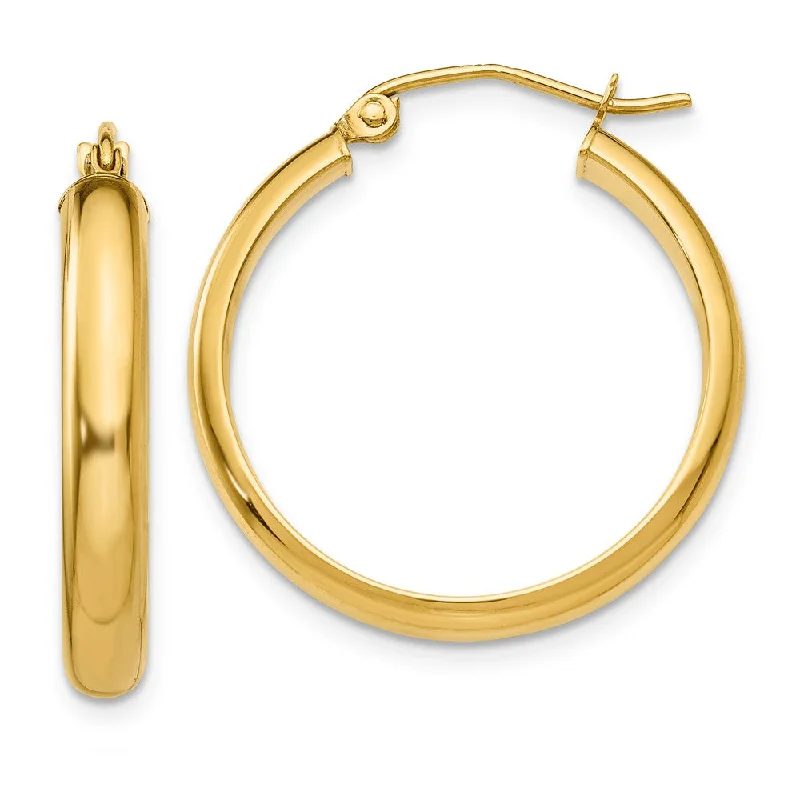 Simple Gold Hoop Earrings-3.75mm x 25mm Polished 14k Yellow Gold Domed Round Tube Hoop Earrings