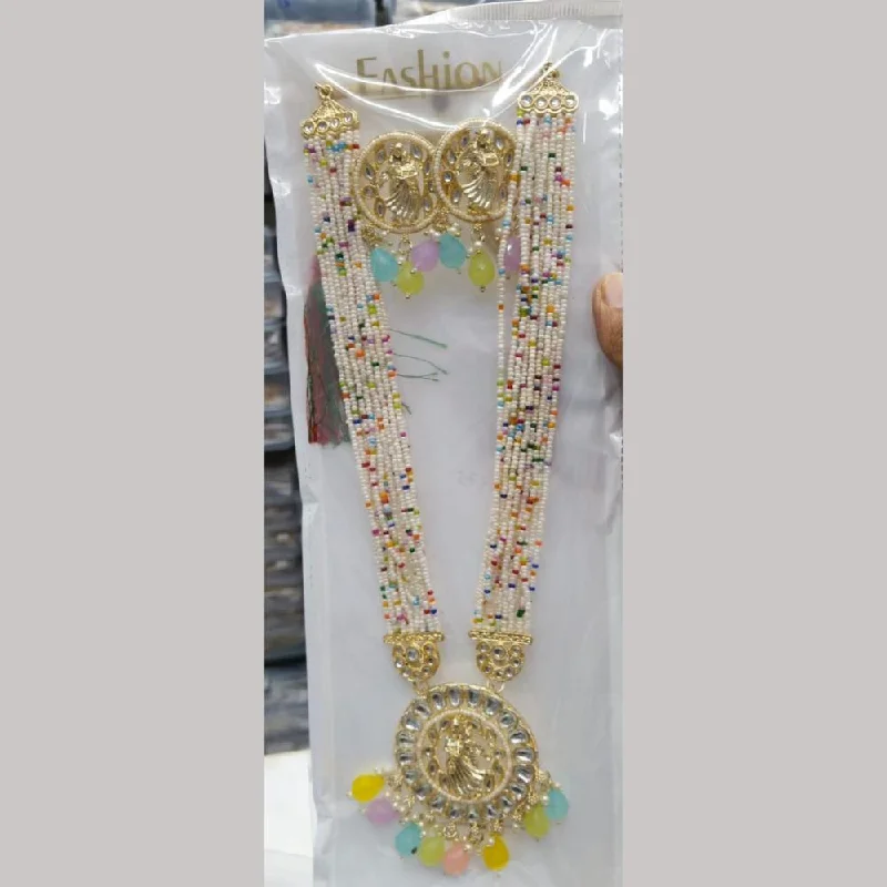 Gold Bar Necklace-Manisha Jewellery Gold Plated Kundan Stone And Pearls Long Necklace Set