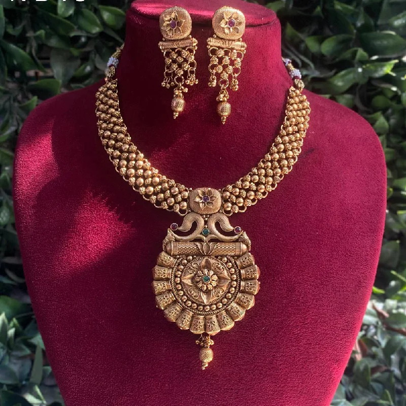 Diamond Solitaire Necklace-Royal Kundan Jewellery Gold Plated Pota Stone Necklace Set