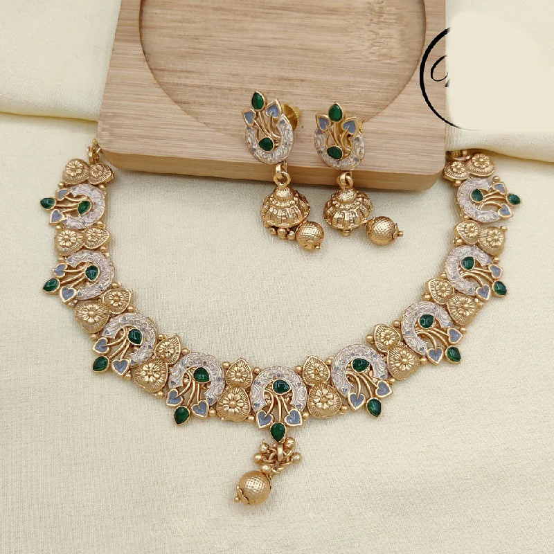 Vintage Gold Necklace-Jewel Addiction Copper Rajwadi Finish Pota Stone Necklace Set