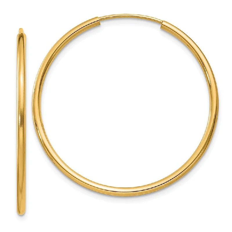 Minimalist Earrings for Everyday-1.5mm x 30mm 14k Yellow Gold Polished Round Endless Hoop Earrings