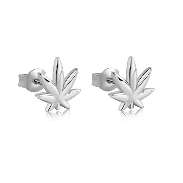 Abstract Shape Earrings-Silver 925 Rhodium Plated Cannabis Stud Earrings