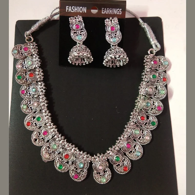 Beaded Necklace for Women-Sanjana Jewels Oxidised Plated Kundan Stone Necklace Set