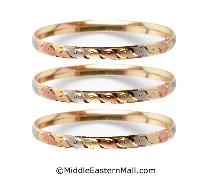 Simple Gold Bracelets-Tri-Color Bangle Bracelets Oro Laminado Set of 3 Gold Plated one year warranty #5 (7589)