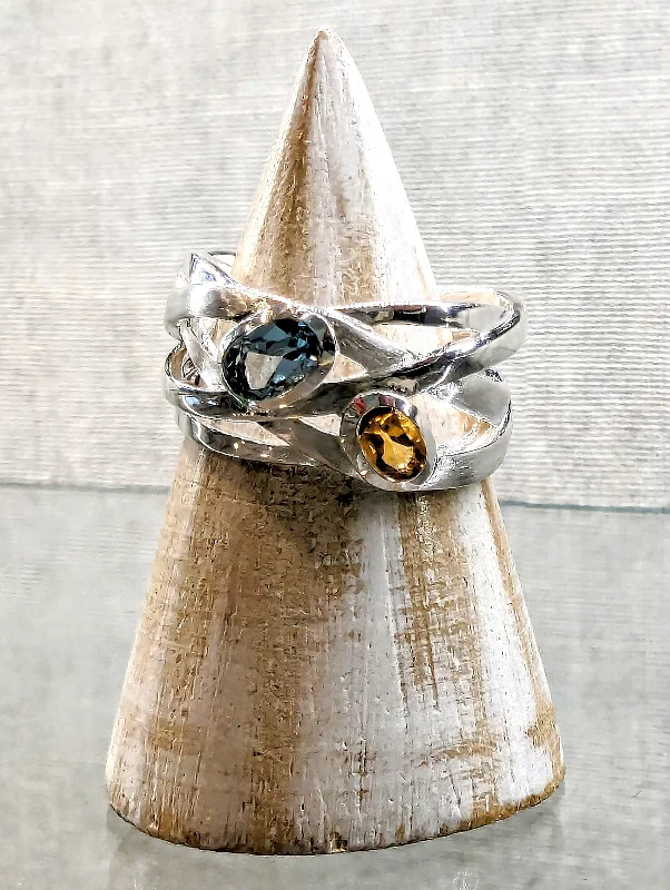 Fashionable Wedding Ring-Silver Blue Topaz and Citrine Ring