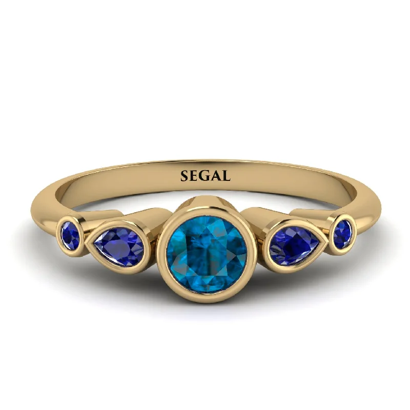 Classic Gemstone Wedding Band-Bezel Symmetrical Blue Topaz Ring - Ivy No. 513