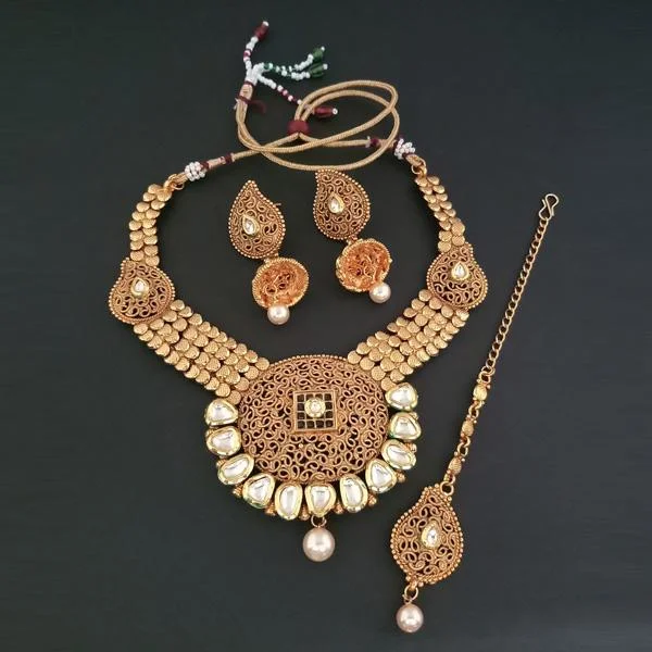 Wedding Bridal Necklace-Darshana Jewels AD Stone Choker Copper Necklace Set With Maang Tikka - FAP0138C