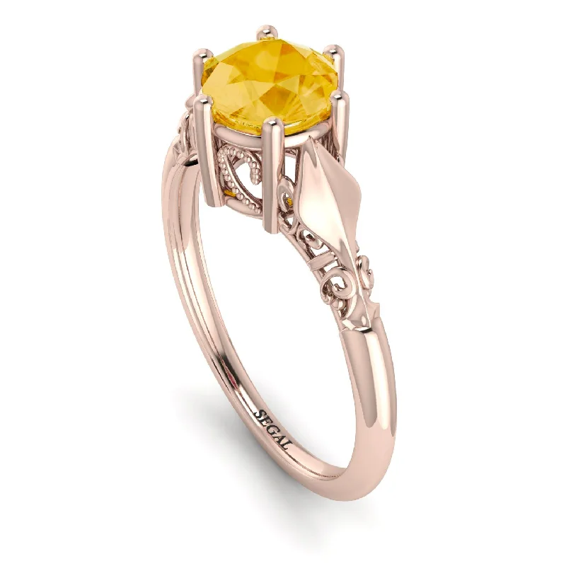 Chic Silver Cocktail Ring-Art deco Leaves Structure Citrine  Wedding Ring- Reagan no. 602