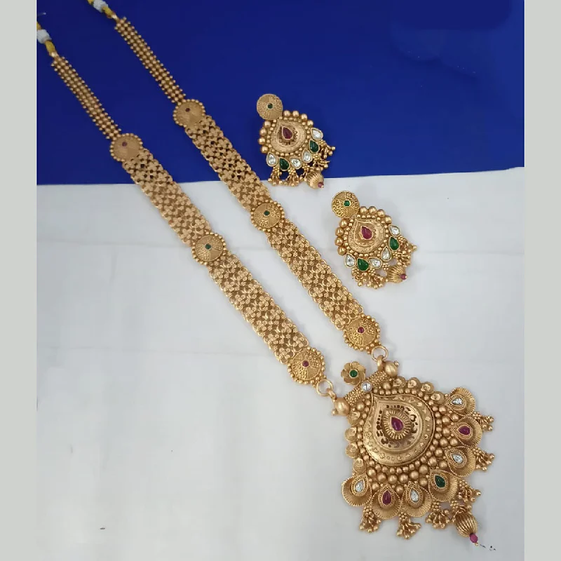 Fashionable Gold Necklace-Padmawati Bangles Gold Plated Pota Stone Long Necklace Set