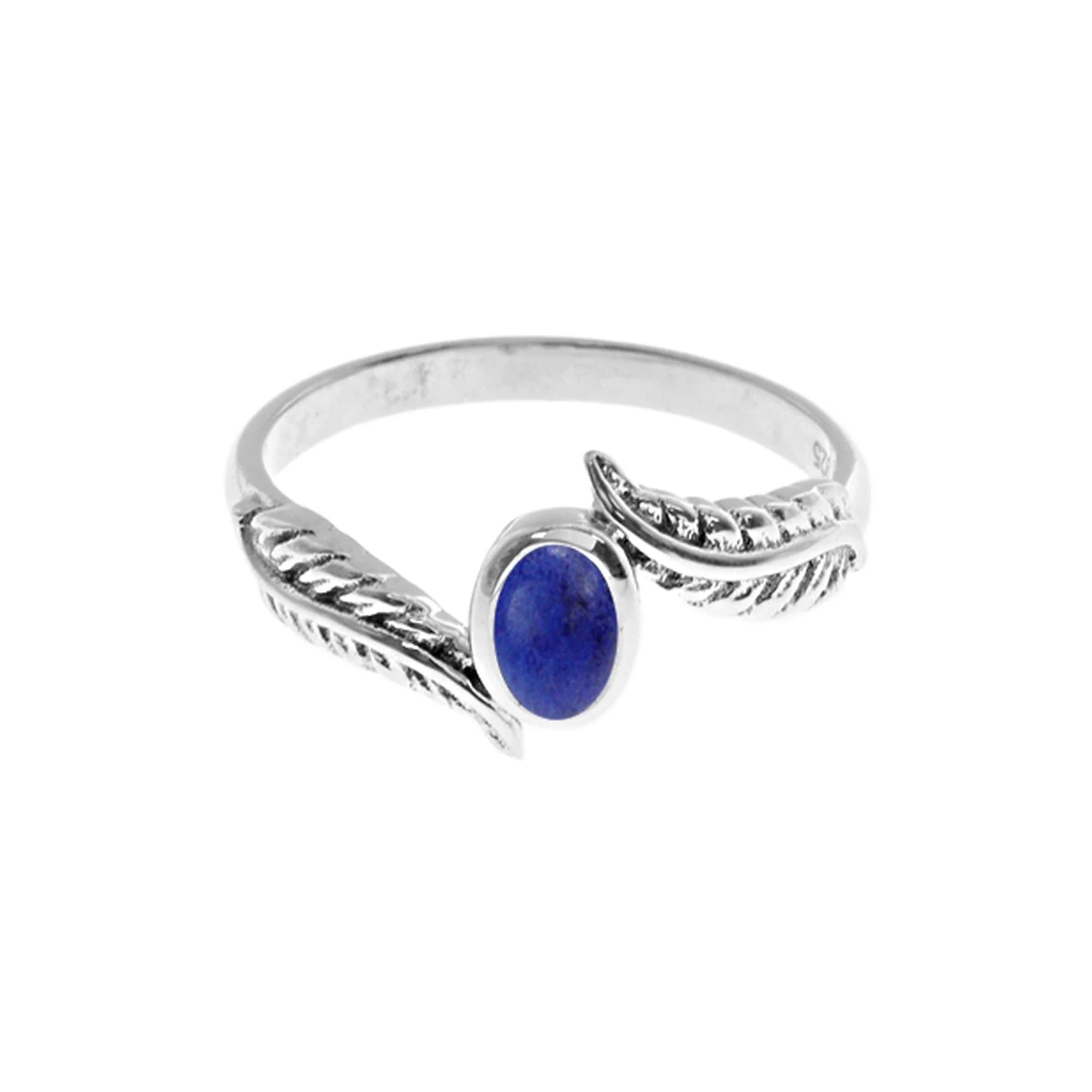 Wedding Engagement Ring Set-Sterling Silver Lapis Lazuli Feather Ring