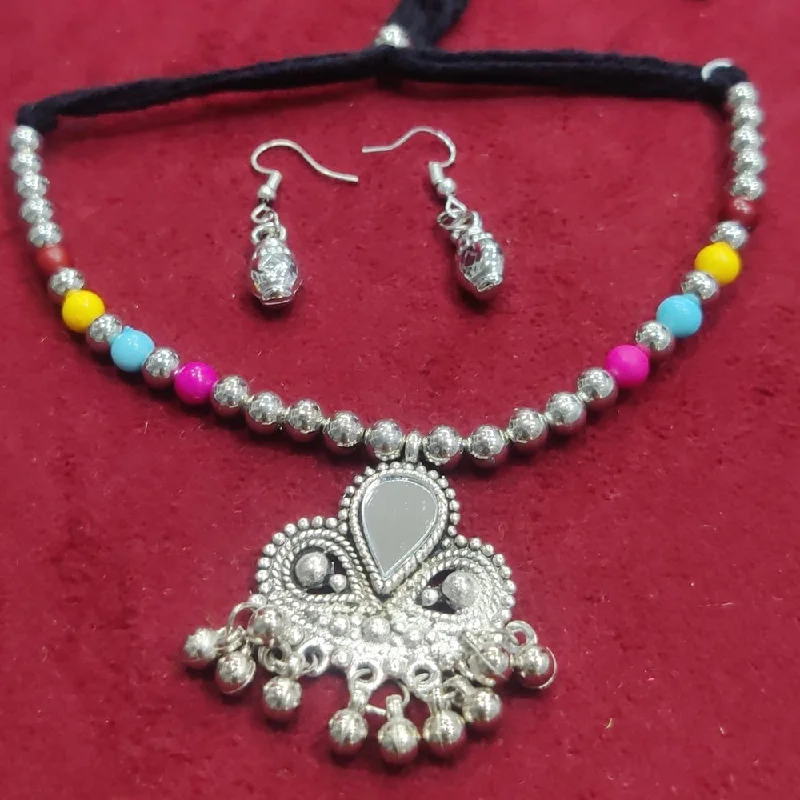 Gemstone Drop Necklace-Manisha Jewellery Oxidised Plated Necklace Set