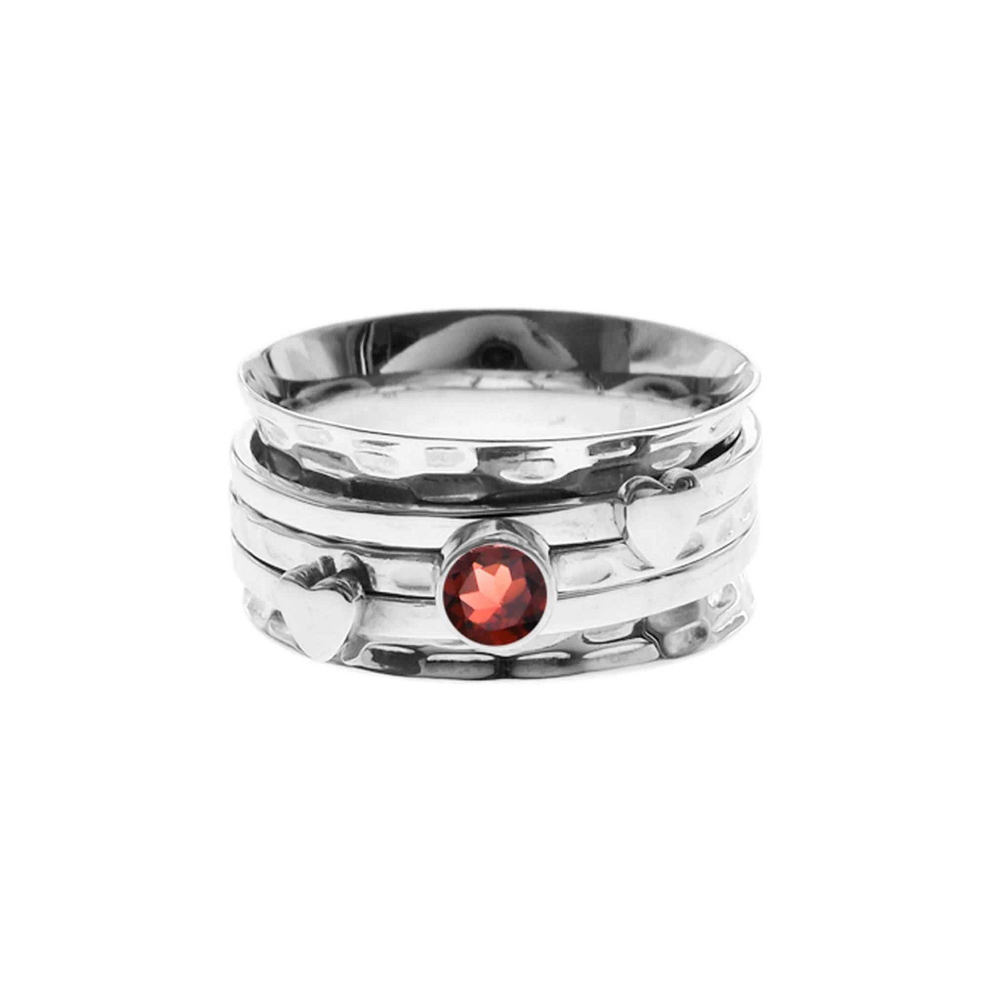 Simple Gemstone Wedding Ring-Sterling Silver Garnet Spinning Ring