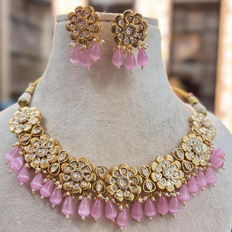 Gold Coin Necklace-Jewel Addiction Copper Gold Plated Polki Kundan Stone Beads Necklace Set