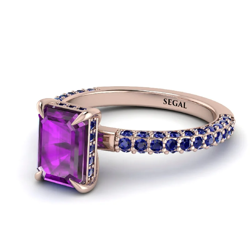 Sparkling Engagement Ring-Hidden Halo Emerald Cut Amethyst Engagement Ring - Ximena No. 314