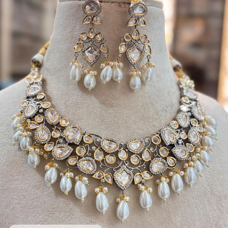 Luxury Gold Necklace-Jewel Addiction 2 TonePlated Polki Kundan Stone Beads Necklace Set