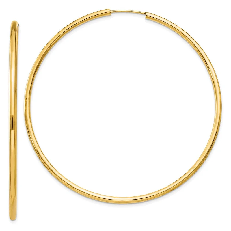 Modern Chain Earrings-2mm x 60mm 14k Yellow Gold Polished Round Endless Hoop Earrings