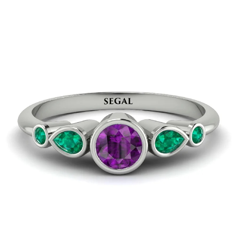 Modern Engagement Ring-Bezel Symmetrical Amethyst Ring - Ivy No. 306