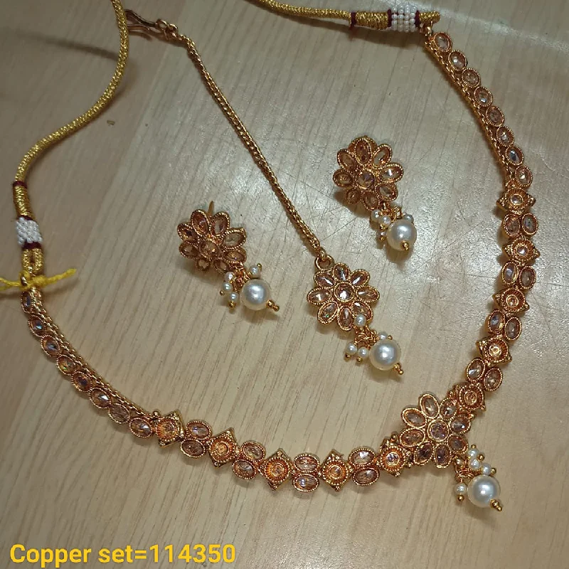 Silver Bar Necklace-Padmawati Bangles Copper Gold Plated Crystal Stone Necklace Set