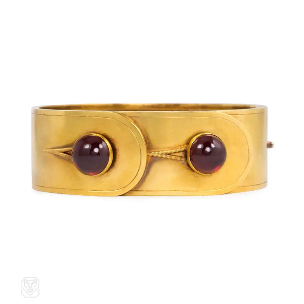 Elegant Silver Cuff Bangles-Antique gold and garnet bangle