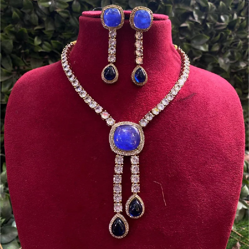 Elegant Silver Necklace-Royal Kundan Jewellery Gold Plated Druzy Stone Necklace Set