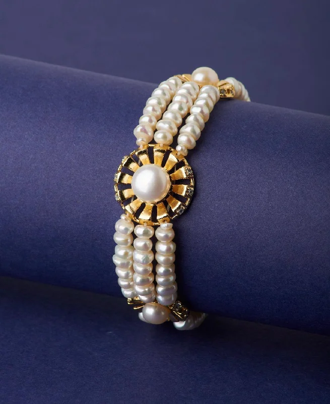 Custom Gold Cuff Bracelets-Floral Real Pearl Bracelet