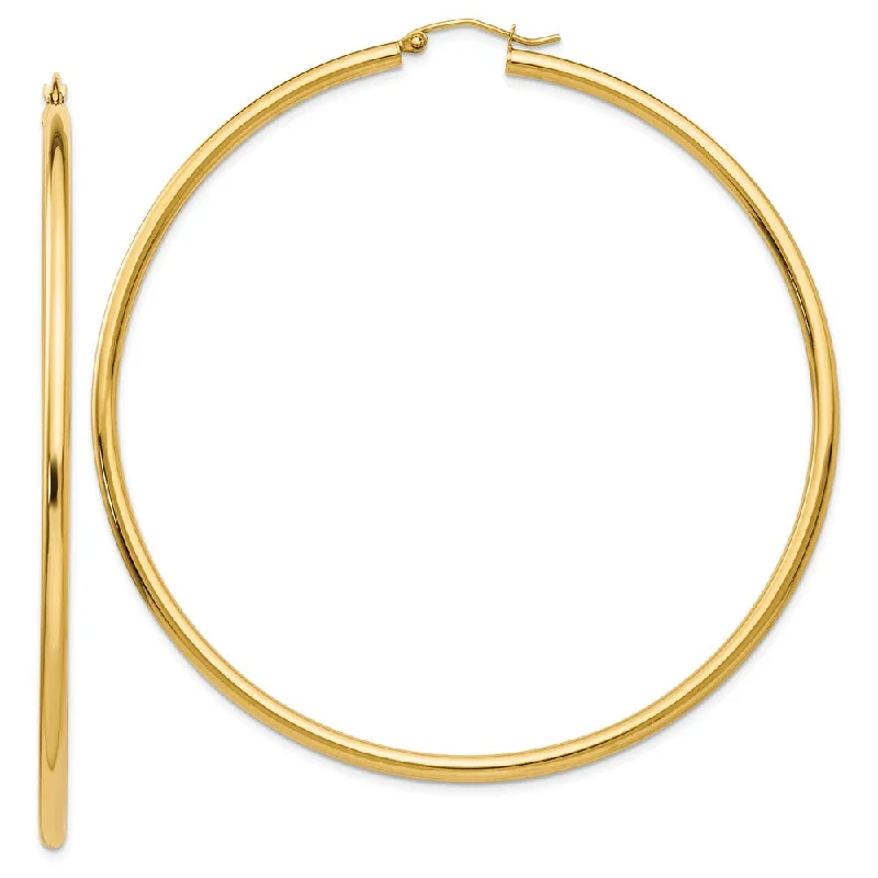 Luxury Gold Earrings-2.25mm x 70mm 14k Yellow Gold Polished Round Hoop Earrings