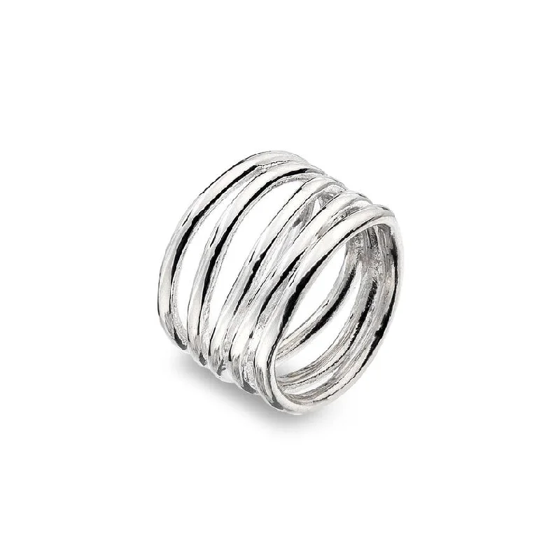 Stylish Gemstone Wedding Ring-Sea Gems Sterling Silver Ocean Ripple Ring