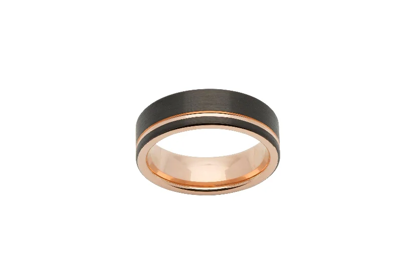 Modern Wedding Ring Set-Unique & Co Tungsten Ring with Rose Gold Black IP