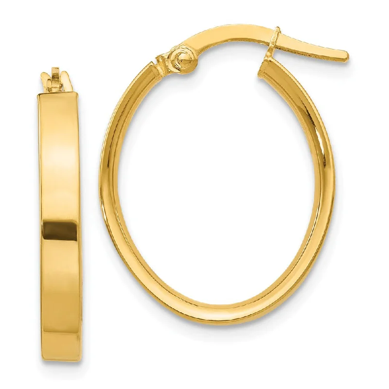 Minimalist Gold Earrings-3mm x 21mm 14k Yellow Gold Oval Hoop Earrings