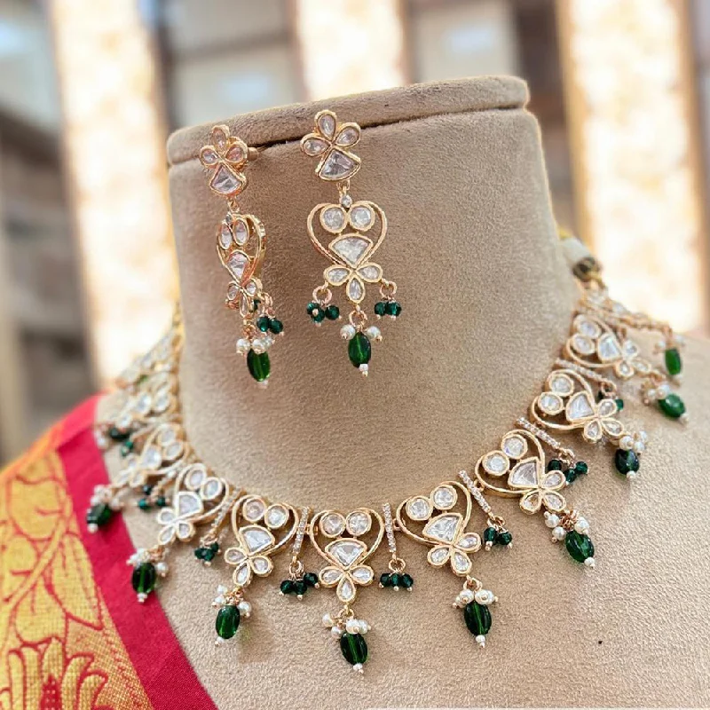 Statement Necklaces for Parties-Jewel Addiction Copper Gold Plated Polki Kundan Stone Beads Necklace Set