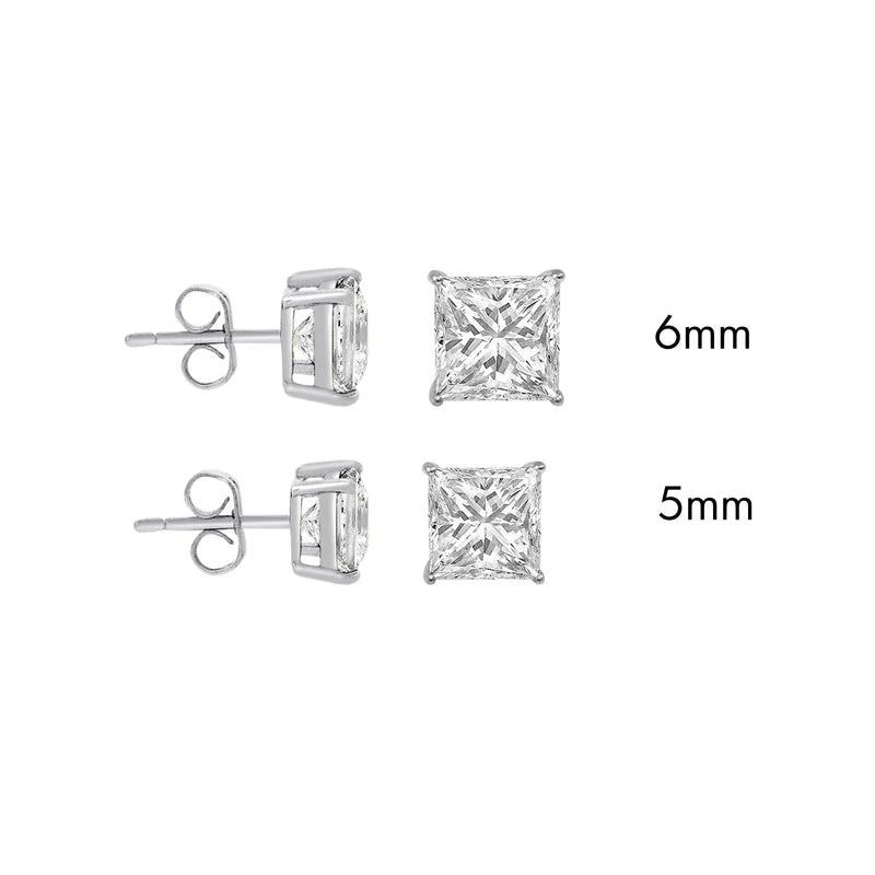 Black Metal Earrings-Sterling Silver 925 Rhodium Plated Moissanite Stone Square Push Back Earring