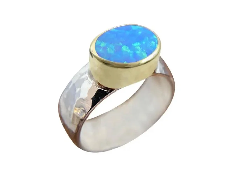 Classic Gold Band Ring-Yaron Morhaim 9ct Gold and Sterling Silver Opal Ring